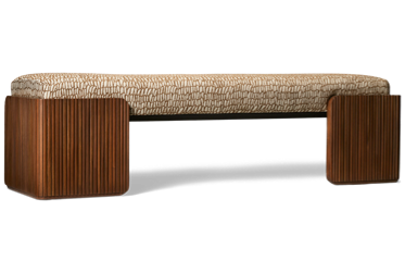 Kindred Upholstered Bench - Plush Upholstered Seat - Curved Fluted Mahogany Panels - Durable Polyester Cotton Blend