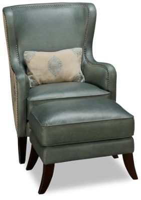 Camden Leather Accent Chair with Nailhead & Ottoman