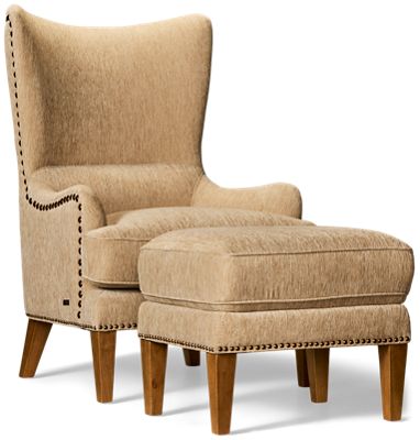 Balmoral Wing Chair & Ottoman - Curved Backrest - Nailhead Trim - Down Blend Cushions - Traditional Style