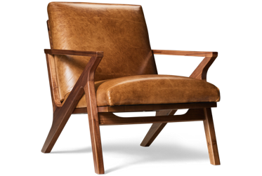 Sutton Leather Accent Chair - Angled Wood Frame - Top Grain Leather - Modern Minimalist Design