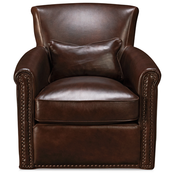 Hampton Leather Accent Swivel Chair with Nailhead