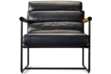 Bristol Leather Accent Chair - Channel Tufted Back - Cylindrical Wood Arms - Tubular Metal Legs - Sleek Mixed Material Style