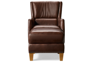Charles Wing Chair & Ottoman - Top-Grain Leather - Nailhead Trim - Sloped Arms - Lumbar Pad Cushion - Matching Ottoman