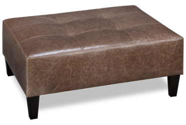 Turin Leather Ottoman Coffee Table - Traditional Style - Tufted Top - Tapered Wooden Legs