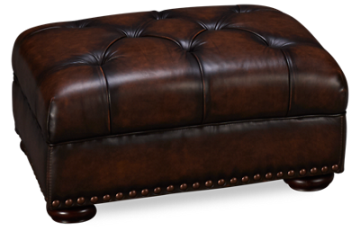 Creighton Leather Accent Ottoman with Nailhead