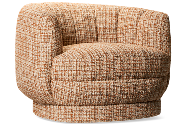 Anderson Accent Swivel Chair - Chic Barrel Silhouette - Channel Tufted Backrest - Soft Textured Fabric - Plinth Base