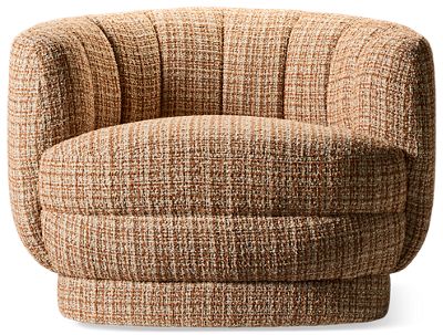 Anderson Accent Swivel Chair - Chic Barrel Silhouette - Channel Tufted Backrest - Soft Textured Fabric - Plinth Base