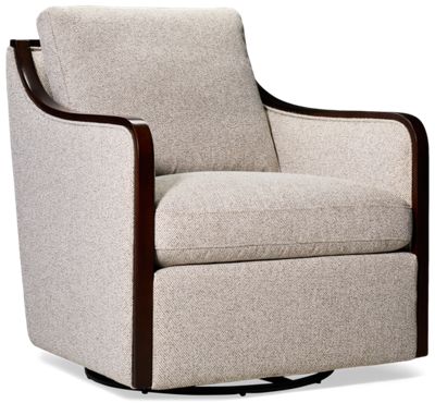 Nolan Accent Swivel Chair - Modern Style - Comfortable Upholstered Seat - Exposed Wooden Arms
