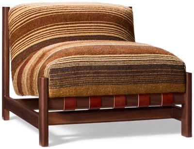 Oliver Accent Armless Chair - Wood Frame - Leather Sling Back - Plush Cushions