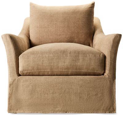 Madeline Accent Swivel Chair with Slipcover - Casual Elegance - Flared Track Arms - Stylish Skirted Hem - Neutral-Hued Linen Cover