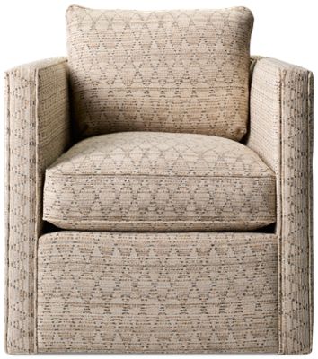 Leo Accent Swivel Chair - Contemporary Square Design - Textured Neutral Upholstery - Plush Pillow Cushions - Sleek Track Arms