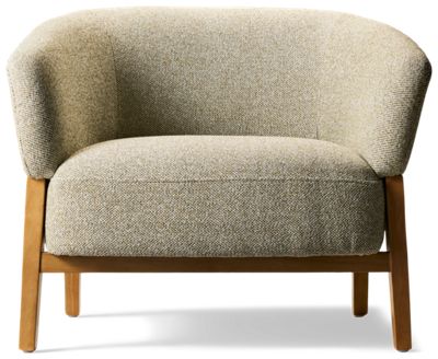 Sandshell Accent Chair - Curved Upholstered Back - Plush Seat - Elegant Wood Accents - Cozy Contemporary Design