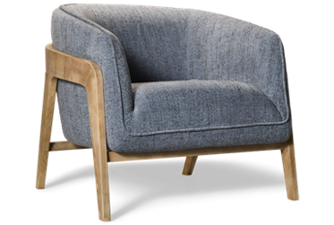 Madeira Accent Chair - Chic Barrel Silhouette - Soft Textured Fabric - Exposed Light Wood Frame