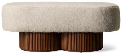 Kindred Accent Ottoman - Solid Mahogany Frame - Upholstered Oblong Top - Double Cylindrical Pedestal Base - Elegant Fluted Details