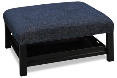Design Series Ottoman Coffee Table - Upholstered Top - Sturdy Square Legs - Bottom Shelf With Black Trays