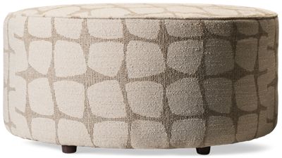Truth Round Cocktail Ottoman - Stylish Comfort - Transitional Design - Chic Tan Upholstery - Abstract Geometric Pattern