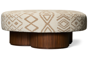 Kindred Accent Ottoman - Solid Mahogany Frame - Upholstered Round Top - Cylindrical Pedestal Base - Elegant Fluted Details