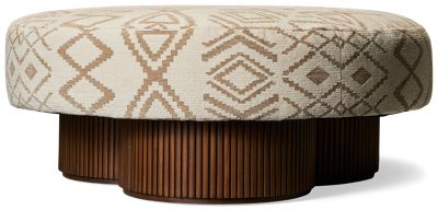 Kindred Accent Ottoman - Solid Mahogany Frame - Upholstered Round Top - Cylindrical Pedestal Base - Elegant Fluted Details