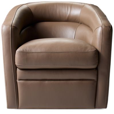 Anthony Leather Accent Swivel Chair - Durable Hardwood Frame - Plush Foam Cushion - Stylish Barrel Silhouette