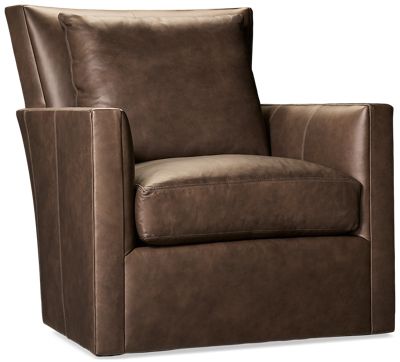 Pit Leather Accent Swivel Chair - Track Arms - Curved Down Blend Back Cushion - Supportive Comfort