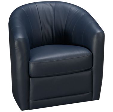 Natuzzi Editions Antonio, Blue Leather Accent Chair With Ottoman