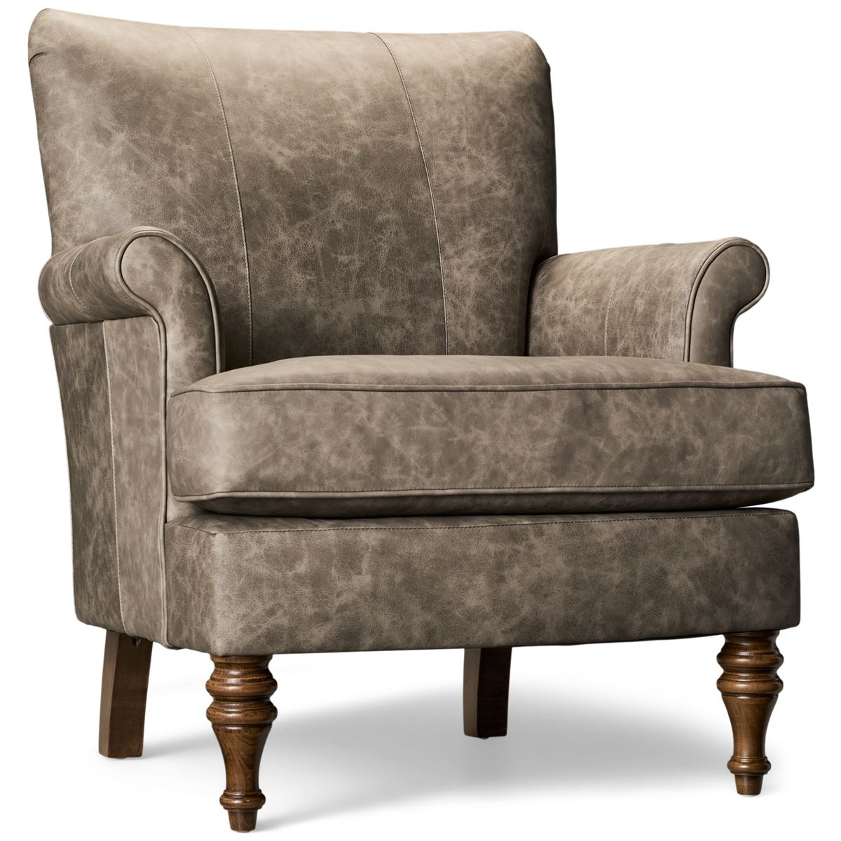 Kincaid Lynchburg Leather Accent Chair - Plush Cushions - Curved Backrest - Flared Rolled Arms - Tonal Welt Trim - Elegantly Turned Legs