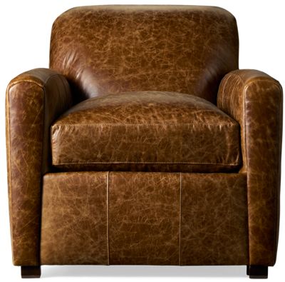 Concord Leather Accent Chair - Plush Comfort - Padded Track Armrests - Down Blend Seat Cushion