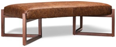 Bennett Accent Ottoman - Top-Grain Leather - Angled Wood Legs - Transitional Style