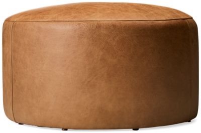 Leo Leather Accent 31" Round Ottoman - Cylindrical Silhouette - Domed Top Comfort - Top Grain Aniline