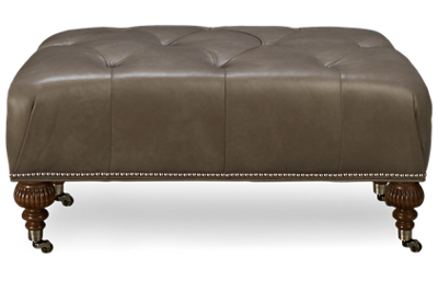Morgan Leather Accent Ottoman with Nailhead