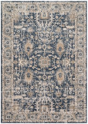 Teagan Area Rug – Vintage Botanical – Machine-Woven – Denim/Pebble