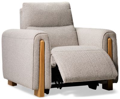 Del Mar Power Recliner - Tilt Power Headrest - Tufted Backrest - Exposed Wood Legs