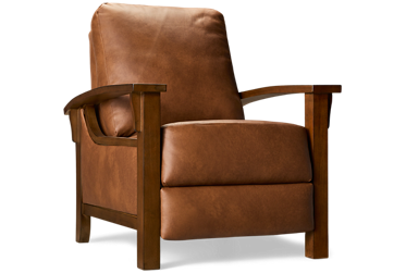 Finnwood Leather Pushback Recliner - Wood Frame - Compact Design - Sloped Arms - Soft Leather