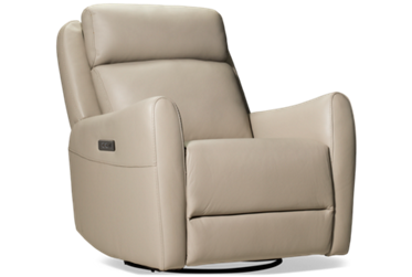 Rove Leather Power Swivel Glider Recliner - Tilt Power Headrest - Plush Cushions - Rounded Armrests