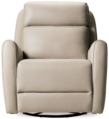 Rove Leather Power Swivel Glider Recliner - Tilt Power Headrest - Plush Cushions - Rounded Armrests