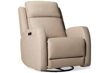 Hudson Leather Power Swivel Glider Recliner - Tilt Power Headrest - Plush Cushioning - USB Port