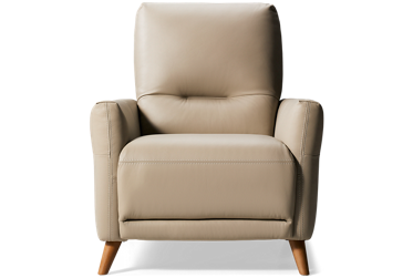 Kenmore Pushback Leather Recliner - Flared Arms - Tufted Back Cushion - Scandinavian Inspired