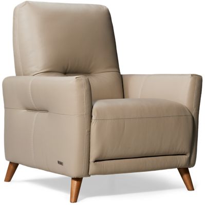 Kenmore Pushback Leather Recliner - Flared Arms - Tufted Back Cushion - Scandinavian Inspired