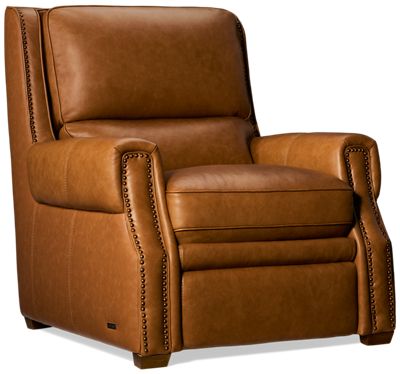 Kent Power Recliner - Top-Grain Leather - Tilt Power Headrest - Nailhead Trim - Zero Wall Clearance