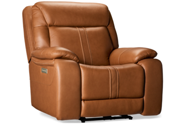 Game Time Leather Power Recliner -Tilt Power Headrest - Immersive Sound - Lumbar Support - Massage & Heat