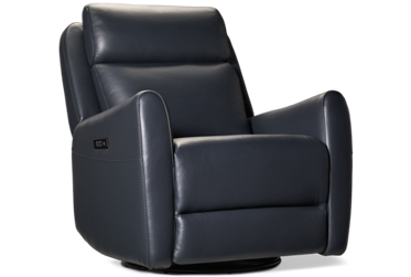 Rove Leather Power Swivel Glider Recliner - Tilt Power Headrest - Plush Cushions - Rounded Armrests