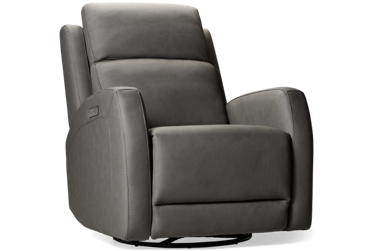Hudson Leather Power Swivel Glider Recliner - Tilt Power Headrest - Plush Cushioning - USB Port