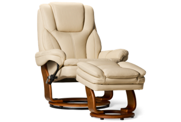 Stockholm Leather Swivel Chair & Storage Ottoman - 360-Degree Swivel - Tufted backrest - Padded Arms