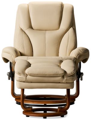 Stockholm Leather Swivel Chair & Storage Ottoman - 360-Degree Swivel - Tufted backrest - Padded Arms