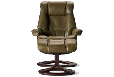 Zero Stress Tranquil Leather Swivel Reclining Chair & Ottoman - Tufted Backrest - Ergonomic Comfort - Medium Size