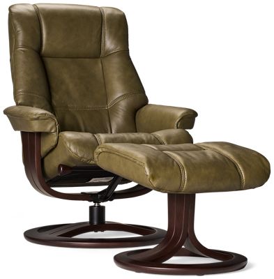Zero Stress Tranquil Leather Swivel Reclining Chair & Ottoman - Tufted Backrest - Ergonomic Comfort - Medium Size