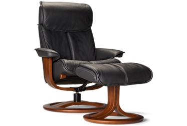 Zero Stress Calm Leather Swivel Reclining Chair & Ottoman - Tufted Backrest - Padded Arms - Extendable Headrest - Medium Size