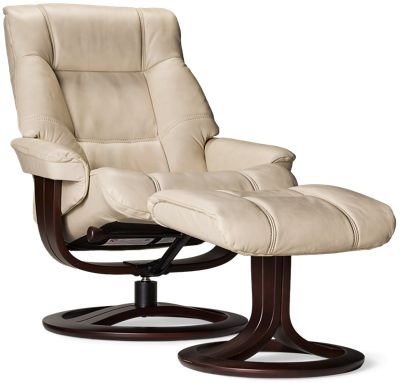 Zero Stress Tranquil Leather Swivel Reclining Chair & Ottoman - Tufted Backrest - Ergonomic Comfort - Large Size