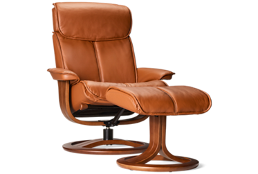 Zero Stress Calm Leather Swivel Reclining Chair & Ottoman - Tufted Backrest - Padded Arms - Extendable Headrest - Large Size