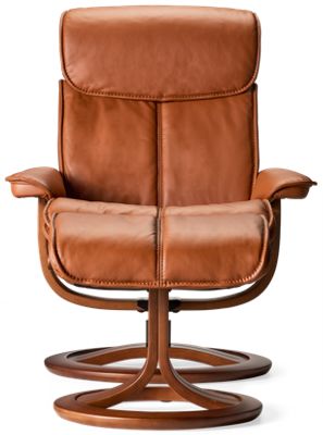 Zero Stress Calm Leather Swivel Reclining Chair & Ottoman - Tufted Backrest - Padded Arms - Extendable Headrest - Large Size